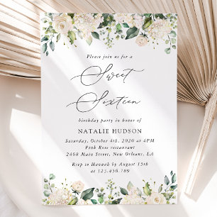 Invitation Fleurs blanches, Fleurs de crème, Boho, Sweet 16