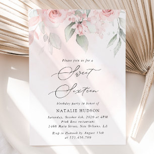 Invitation Fleurs blanches, Fleurs roses, Boho, Sweet 16