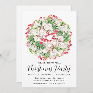 Invitation Fleurs blanches Fleurs rouges Berry Fête de Noël