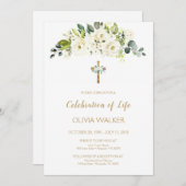 Invitation Fleurs blanches Funérailles Célébration de la vie  (Devant / Derrière)