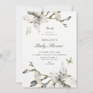 Invitation Fleurs blanches grises esthétiques floraison baby