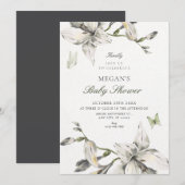 Invitation Fleurs blanches grises esthétiques floraison baby (Devant / Derrière)
