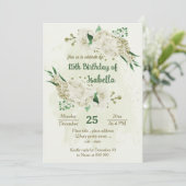 Invitation Fleurs blanches ivoire fête verte (Debout devant)