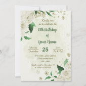Invitation Fleurs blanches ivoire fête verte (Devant)