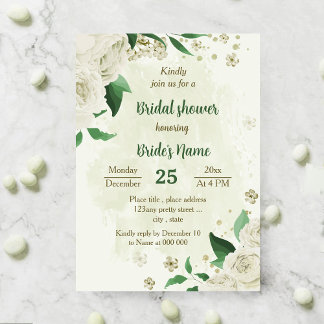 Invitation Fleurs blanches ivoire verdure douche nuptiale