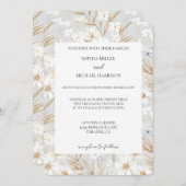 Invitation Fleurs Blanches Jolis Papillons Bleus Mariage (Devant / Derrière)