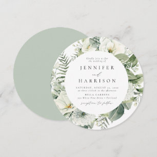 Invitation Fleurs Blanches Luxuriantes et Couronne de Verdure