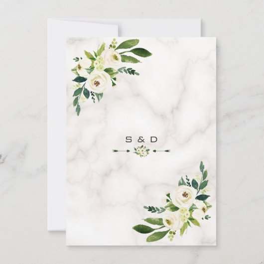 Invitation Fleurs blanches Marbre Écriture manuscrite Dîner d (Dos)