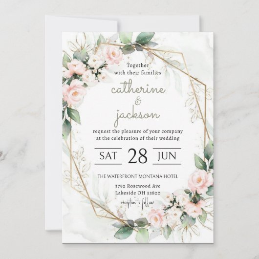 Invitation Fleurs blanches : Mariage à cadre or chic (Devant)