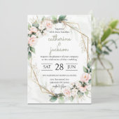 Invitation Fleurs blanches : Mariage à cadre or chic (Debout devant)