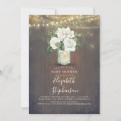 Invitation Fleurs blanches Mason Jar Baby shower rustique (Devant)
