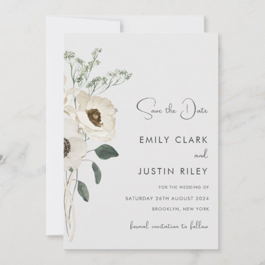 Invitation Fleurs blanches modernes Enregistrer le Mariage de (Devant)
