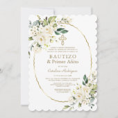Invitation Fleurs blanches modernes espagnol 1er anniversaire (Devant)