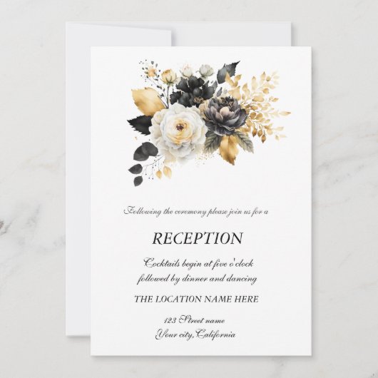 Invitation Fleurs blanches noires d'or (Devant)