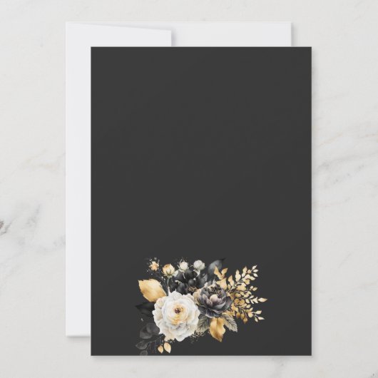 Invitation Fleurs blanches noires d'or (Dos)