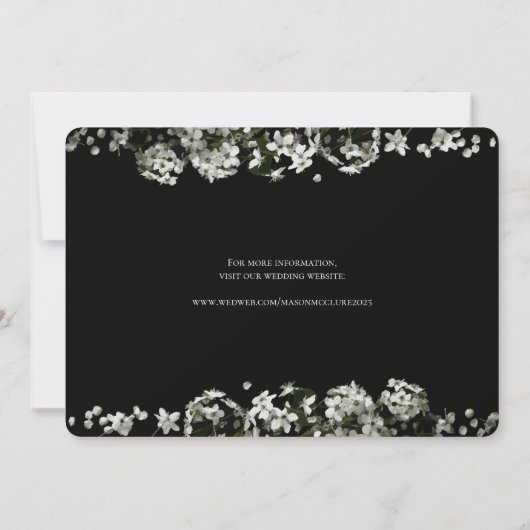 Invitation Fleurs blanches noires Mariage élégant (Dos)