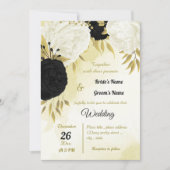Invitation fleurs blanches noires or feuille mariage (Devant)