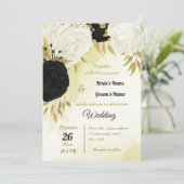 Invitation fleurs blanches noires or feuille mariage (Debout devant)