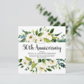 Invitation Fleurs Blanches Or 50ème Anniversaire de Mariage (Debout devant)
