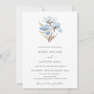 Invitation Fleurs Blanches Or Bleu