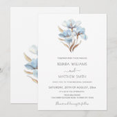 Invitation Fleurs Blanches Or Bleu (Devant / Derrière)