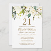 Invitation Fleurs Blanches Or Confettis 21e Anniversaire (Devant)