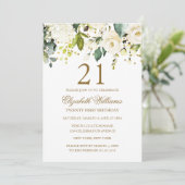 Invitation Fleurs Blanches Or Confettis 21e Anniversaire (Debout devant)