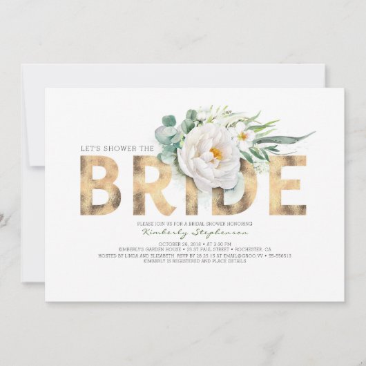 Invitation Fleurs blanches Or et verdure Fête des mariées chi (Devant)