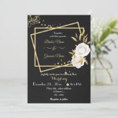 Invitation fleurs blanches or géométrique noir mariage (Debout devant)