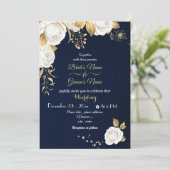 Invitation fleurs blanches or marine mariage (Debout devant)