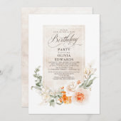 Invitation Fleurs blanches orange Elégant Boho Anniversaire (Devant / Derrière)