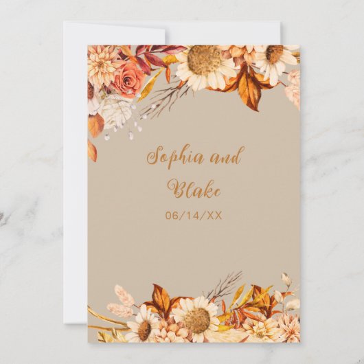 Invitation Fleurs blanches oranges rustiques Boho Vanilla Mar (Dos)