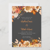 Invitation Fleurs blanches oranges rustiques Mariage gris boh (Devant)
