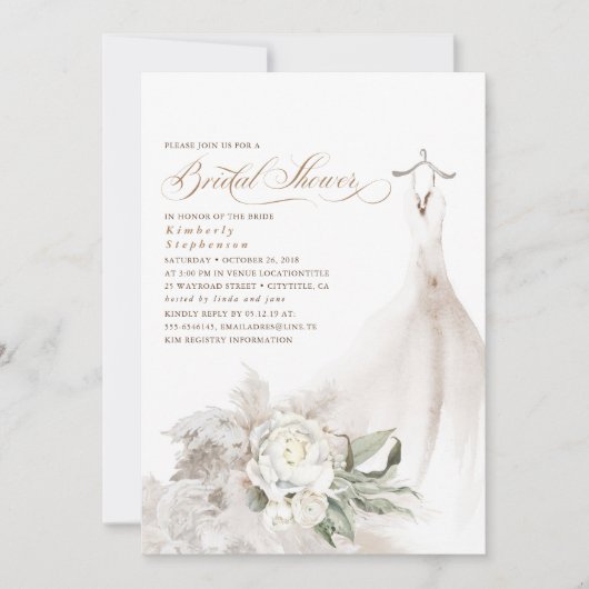 Invitation Fleurs blanches Pampas Fête des mariées verte en h (Devant)