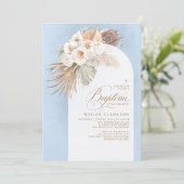 Invitation Fleurs blanches Pampas Grass Boho Baptême bleu (Debout devant)
