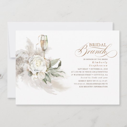 Invitation Fleurs blanches Pampas Grass Greenery Brunch nupti (Devant)
