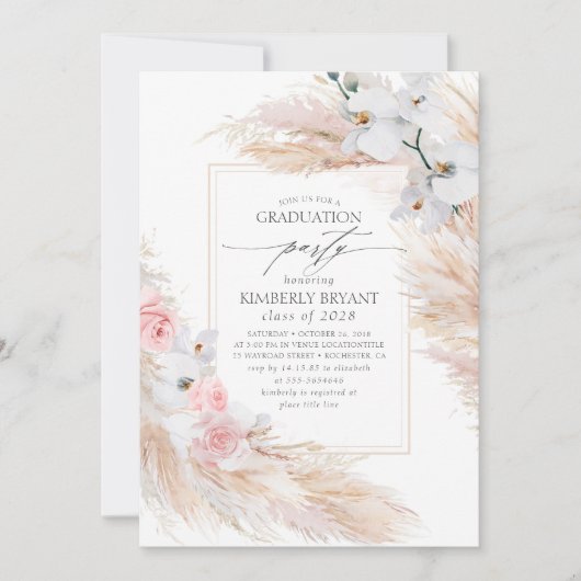 Invitation Fleurs blanches Pampas Grass Southern Graduation (Devant)