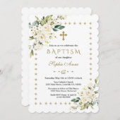 Invitation Fleurs blanches Parties scintillant d'or étincelle (Devant / Derrière)