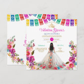 Invitation Fleurs blanches Quinceañera 15 Anos Anniversaire (Devant / Derrière)