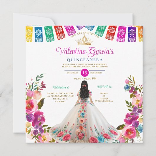 Invitation Fleurs blanches Quinceañera 15 Anos Anniversaire (Devant)