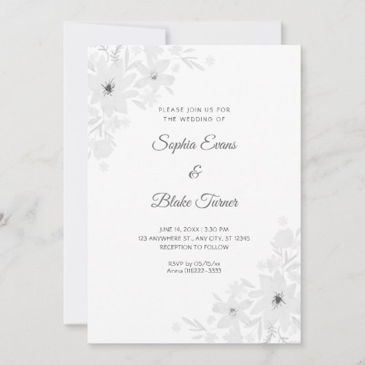Invitation Fleurs blanches romantiques Mariage blanc floral (Devant)