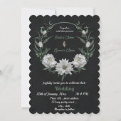 Invitation fleurs blanches romantiques mariage noir botanique (Devant)