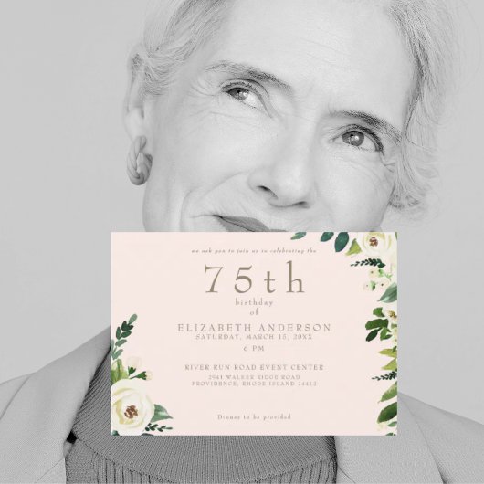 Invitation Fleurs blanches rose anniversaire