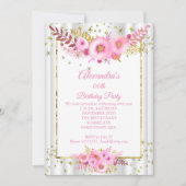 Invitation Fleurs blanches rose léger doré Fête d'anniversair (Devant)