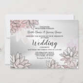 Invitation Fleurs blanches rose mariage Aquarelle argent (Devant)