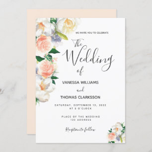 Invitation Fleurs blanches rose vif mariage élégant