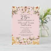 Invitation Fleurs blanches roses 25e anniversaire de mariage (Debout devant)