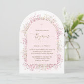 Invitation fleurs blanches roses aquarelle Baptême (Debout devant)