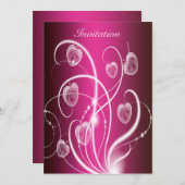 Invitation Fleurs blanches roses chaudes fête d'anniversaire (Devant / Derrière)