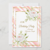 Invitation Fleurs blanches roses douces Gold Anniversaire (Devant)